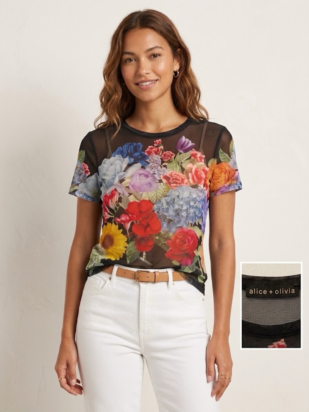 Alice + Olivia Sheer Floral Mesh Top Size 4